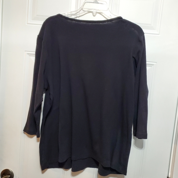 Basic Editions Black & Gold 3/4 Sleeve T-Shirt Top - Picture 6 of 11